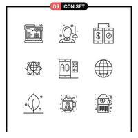 9 kreativ Symbole modern Zeichen und Symbole von Internet Daten Bankwesen Geschäft Brieftasche editierbar Vektor Design Elemente