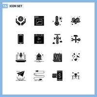 uppsättning av 16 modern ui ikoner symboler tecken för mobil telefon varm roman hjärta redigerbar vektor design element