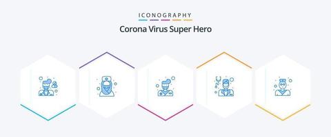 Corona Virus Super Held 25 Blau Symbol Pack einschließlich Arzt. männlich. männlich. Arzt. Bart vektor