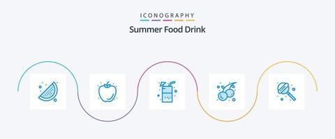 sommar mat dryck blå 5 ikon packa Inklusive mat. ljuv. dryck. körsbär. sommar vektor