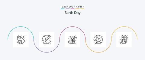 Erde Tag Linie 5 Symbol Pack einschließlich wachsend. grün. Umwelt Schutz. Wasser tropfen. recyceln vektor