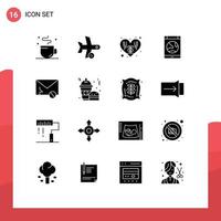 Pack von 16 modern solide Glyphen Zeichen und Symbole zum Netz drucken Medien eine solche wie Briefumschlag online Transport Internet App editierbar Vektor Design Elemente