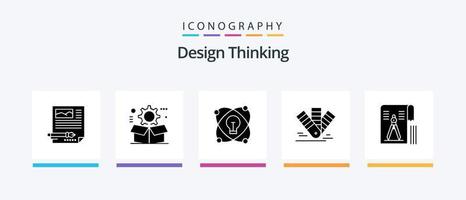 design tänkande glyf 5 ikon packa Inklusive pms. Färg. miljö. kort. upplyst. kreativ ikoner design vektor