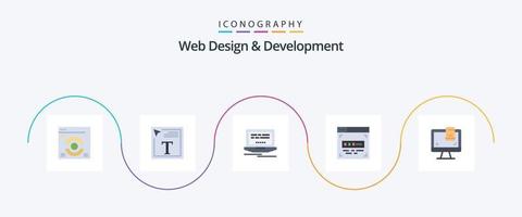 Netz Design und Entwicklung eben 5 Symbol Pack einschließlich . Monitor. Netz. Computer. Vorderseite Ende Entwicklung vektor