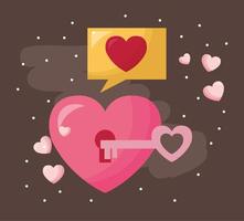 glückliche Valentinstagkarte mit Herz und Schlüssel vektor