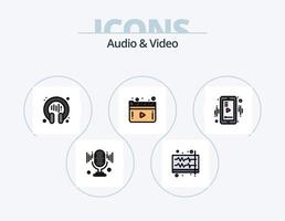 audio och video linje fylld ikon packa 5 ikon design. video. mapp. spela. fil. video vektor