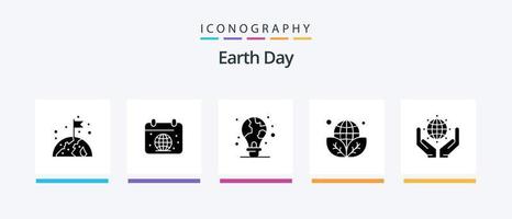 jord dag glyf 5 ikon packa Inklusive grön. ekologi. värld. jord dag. ljus Glödlampa. kreativ ikoner design vektor