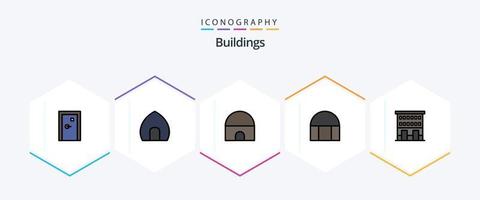 byggnader 25 fylld linje ikon packa Inklusive affär främre. hus. historisk byggnad. byggnader. islamic byggnad vektor