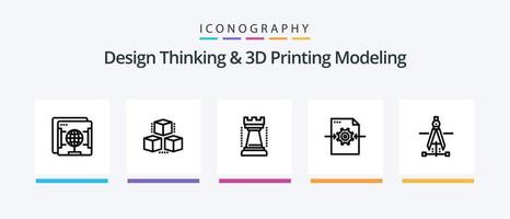 design tänkande och d utskrift modellering linje 5 ikon packa Inklusive statisk. pil. forskning. miljö. fil. kreativ ikoner design vektor