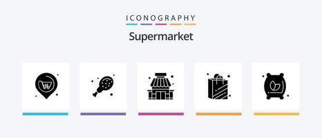 mataffär glyf 5 ikon packa Inklusive mat. mjöl väska. affär. mjöl. handla väska. kreativ ikoner design vektor