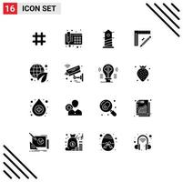 modern einstellen von 16 solide Glyphen und Symbole eine solche wie Umgebung Erde Tag Leuchtturm Design Bleistift editierbar Vektor Design Elemente