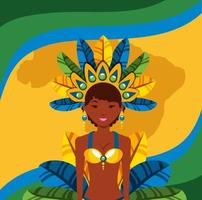 brasilianisches Mädchen in einem Karnevalskostüm tanzen vektor