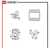 Handy, Mobiltelefon Schnittstelle Linie einstellen von 4 Piktogramme von Schlag App Frühling Layout Benachrichtigung editierbar Vektor Design Elemente