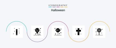 Halloween Glyphe 5 Symbol Pack einschließlich Süßigkeiten. Halloween. Konfekt. Friedhof. Kostüm vektor