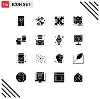 Benutzer Schnittstelle Pack von 16 Basic solide Glyphen von Sport Handschuhe Schnee Handschuh Navigation editierbar Vektor Design Elemente