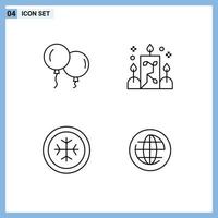 4 användare gränssnitt linje packa av modern tecken och symboler av baloons snöflinga ljus dekorativ global redigerbar vektor design element