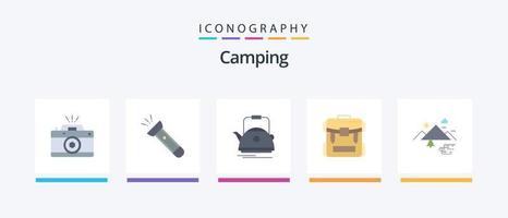 Camping eben 5 Symbol Pack einschließlich Reißverschluss. Tasche. Camping. Topf. Teekanne. kreativ Symbole Design vektor