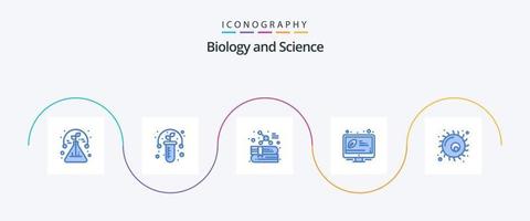 biologi blå 5 ikon packa Inklusive biologi. energi. bok. effektiv. skrivbordet vektor