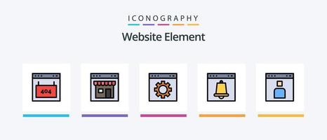 Webseite Element Linie gefüllt 5 Symbol Pack einschließlich Buchseite. Browser. Internet. Schnittstelle. Kodierung. kreativ Symbole Design vektor