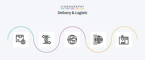 Lieferung und logistisch Linie 5 Symbol Pack einschließlich Versand Dienstleistungen. Lieferung. zurückkehren. Service. Export vektor