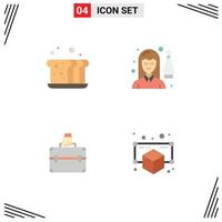 Lager Vektor Symbol Pack von 4 Linie Zeichen und Symbole zum Bäckerei Person Essen weiblich Aktentasche editierbar Vektor Design Elemente