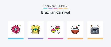 Brasilianer Karneval Linie gefüllt 5 Symbol Pack einschließlich Party. Musik. Unterhaltung. Flagge. Brasilien. kreativ Symbole Design vektor