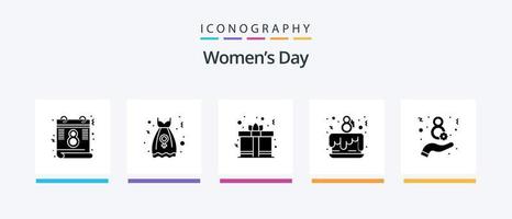 Damen Tag Glyphe 5 Symbol Pack einschließlich Frauen. Tag. Geschenk Kasten. zelebrieren. Tag. kreativ Symbole Design vektor