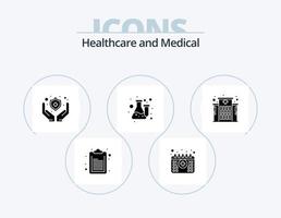 medicinsk glyf ikon packa 5 ikon design. sjukhus. byggnad. skydda. testa. labb vektor