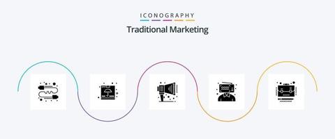 traditionell marknadsföring glyf 5 ikon packa Inklusive företag. sändning. försäkring. bloggar. högtalare vektor