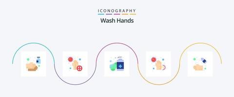 tvätta händer platt 5 ikon packa Inklusive händer. smutsig. händer. covid. desinfektionsmedel vektor