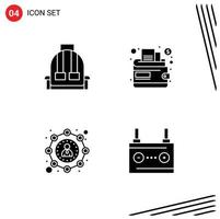 Pack von 4 kreativ solide Glyphen von Rucksack Marketing Schule Brieftasche Akkumulator editierbar Vektor Design Elemente