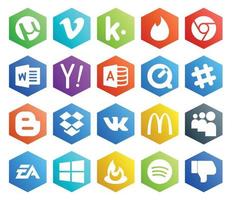 20 social media ikon packa Inklusive mitt utrymme vk Sök Dropbox chatt vektor