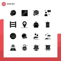 uppsättning av 16 modern ui ikoner symboler tecken för stege chattar retuschera man chatt pengar redigerbar vektor design element