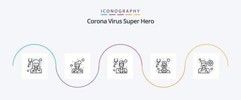 korona virus super hjälte linje 5 ikon packa Inklusive avatar. läkare. skägg. läkare. medicinsk vektor
