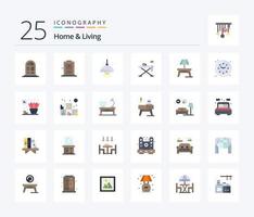 Hem och levande 25 platt Färg ikon packa Inklusive Kolla på. levande. levande. Hem. levande vektor