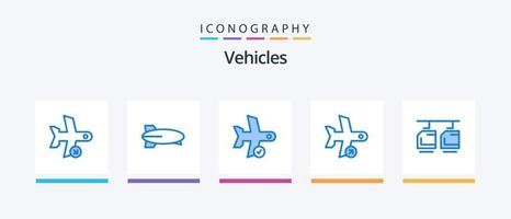 Fahrzeuge Blau 5 Symbol Pack einschließlich nehmen. aus. Fahrzeuge. Flug. Transport. kreativ Symbole Design vektor