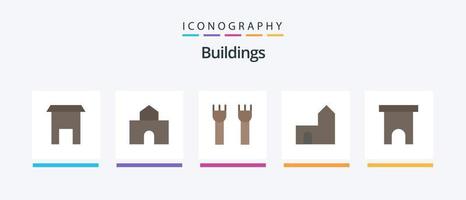 byggnader platt 5 ikon packa Inklusive affär. inleda byggnad. skola. byggnad. fästning. kreativ ikoner design vektor