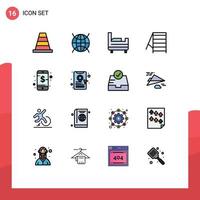 piktogram uppsättning av 16 enkel platt Färg fylld rader av uppkopplad cab bokning smart säng rum telefon företag redigerbar kreativ vektor design element