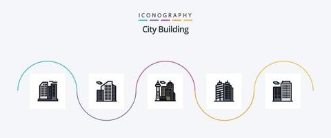 Stadt Gebäude Linie gefüllt eben 5 Symbol Pack einschließlich . Gebäude. Gebäude vektor