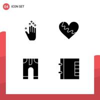 Gruppe von 4 solide Glyphen Zeichen und Symbole zum Geste Kleider Herz Liebling Hose editierbar Vektor Design Elemente