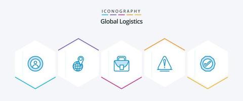 global logistik 25 blå ikon packa Inklusive logistik. varning. värld. fara. global vektor