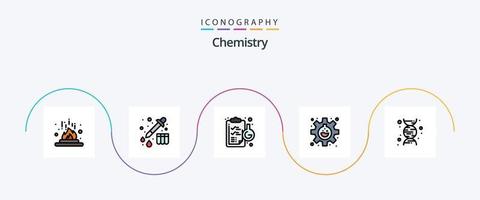 Chemie Linie gefüllt eben 5 Symbol Pack einschließlich DNA. Forschung. Zwischenablage. Gang. Experiment vektor