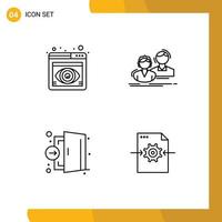 4 universell fylld linje platt färger uppsättning för webb och mobil tillämpningar öga dörr browser grupp er redigerbar vektor design element