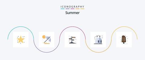 sommar platt 5 ikon packa Inklusive is grädde. sommar. semester. flaska. pekare vektor