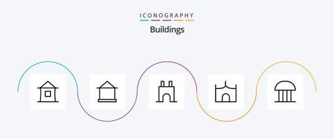 byggnader linje 5 ikon packa Inklusive byggnad. fästning. tingshus. domstol byggnad vektor