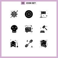 uppsättning av 9 modern ui ikoner symboler tecken för husvagn läger flagga död fara redigerbar vektor design element