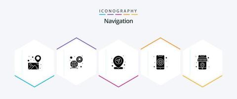 Navigation 25 Glyphe Symbol Pack einschließlich online. Karten. Stift. Standort. Geographisches Positionierungs System vektor