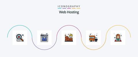 Netz Hosting Linie gefüllt eben 5 Symbol Pack einschließlich technisch. Kunde. Datenbank. Domain. International vektor