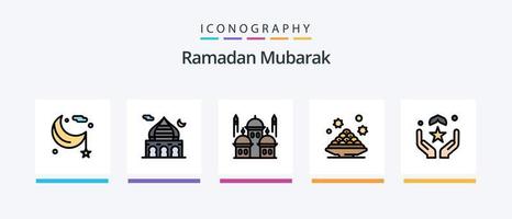 Ramadan Linie gefüllt 5 Symbol Pack einschließlich Mond. Masjid. Löffel. Moschee. eins. kreativ Symbole Design vektor