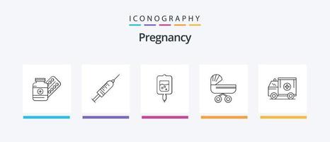 graviditet linje 5 ikon packa Inklusive piller. mor. hjärtslag. obstetrik. gravid. kreativ ikoner design vektor